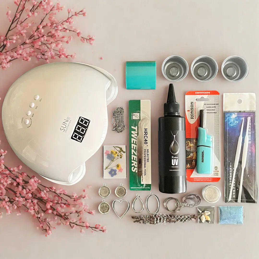 Kit inicial Premium resina UV 200g, 40pcs. Lámpara, biseles, camafeos, etc. 1