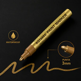 Marcador metalizado DORADO 3.0mm, waterproof, plástico, metal, madera, etc.
