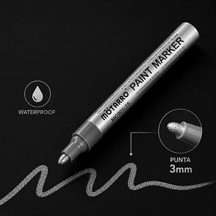 Marcador metalizado PLATEADO 3.0mm, waterproof, plástico, metal, madera, etc.