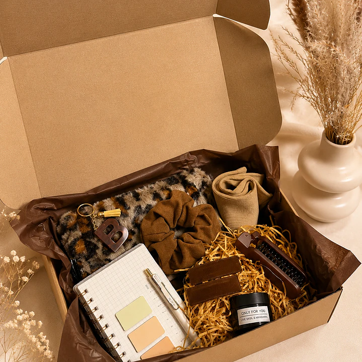 Caja de regalo 2 MUJER, 11 accesorios, cosmetiquero, llavero personalizado, etc.  1