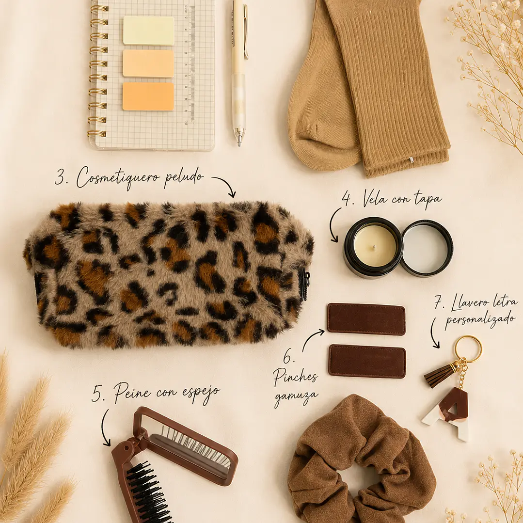 Caja de regalo 2 MUJER, 11 accesorios, cosmetiquero, llavero personalizado, etc.  2