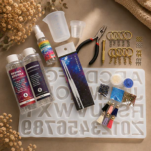 Kit inicial para Llaveros con resina epóxica 400ml, 58pcs. 