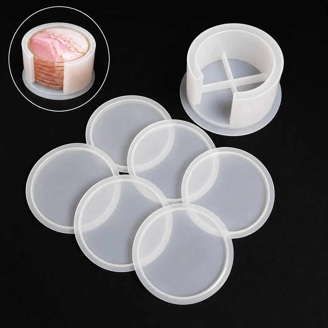 Juego de moldes posavasos CIRCULARES + contenedor, 7 piezas 1