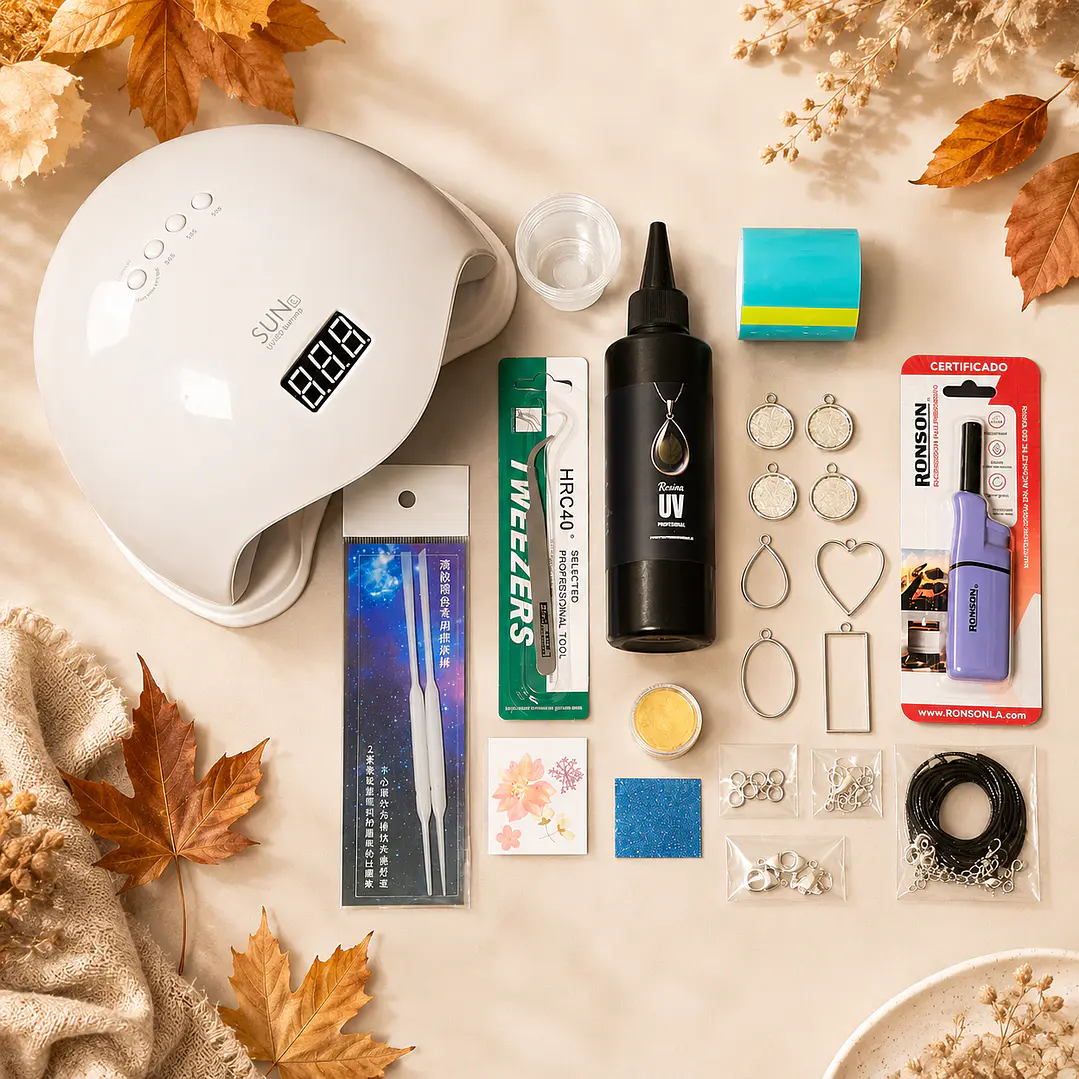 Kit inicial Premium resina UV 200g, 40pcs. Lámpara, biseles, camafeos, etc. 1