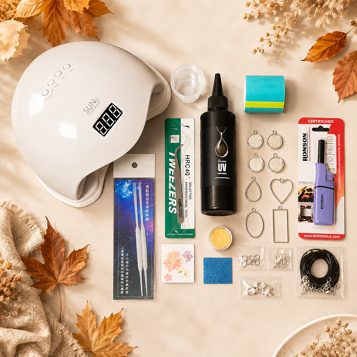 Kit inicial Premium resina UV 200g, 40pcs. Lámpara, biseles, camafeos, etc. 1