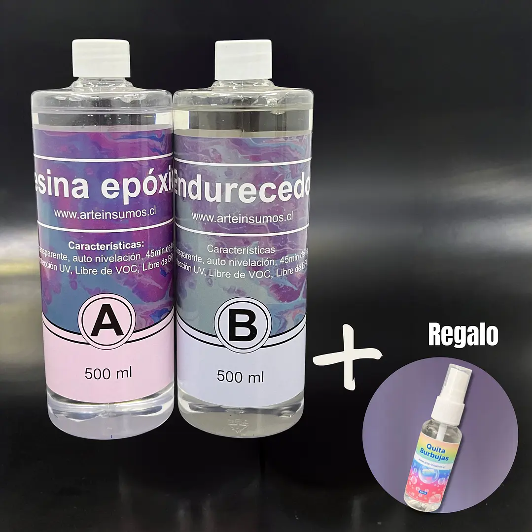 Resina epóxica cristal de litro 1000ml (500ml cada botella), proporción 1:1 en volumen, libre de BPA. 1