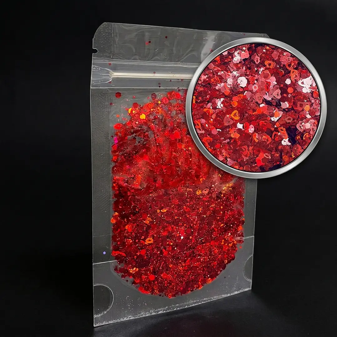 Shunky glitter/ lentejuelas AMOR, 10g, rojo intenso. 1