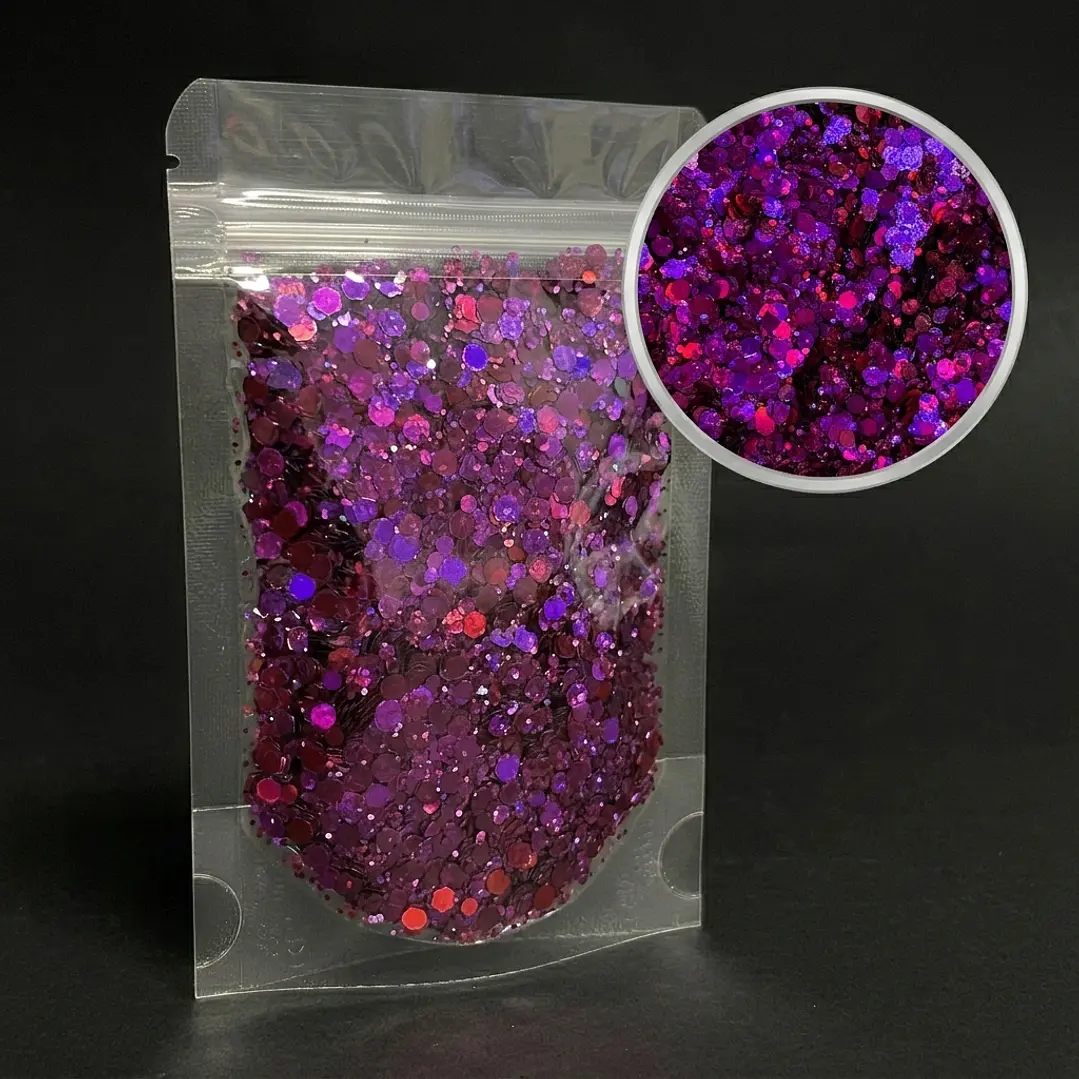 Shunky glitter grueso MORA MAGIC, 10g, púrpura, rosa y rojo. 1