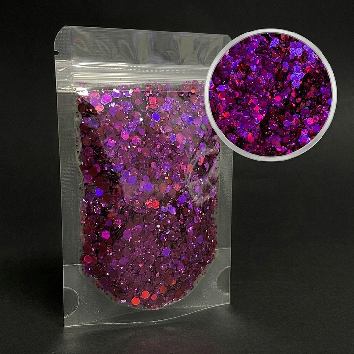 Shunky glitter grueso MORA MAGIC, 10g, púrpura, rosa y rojo. 1