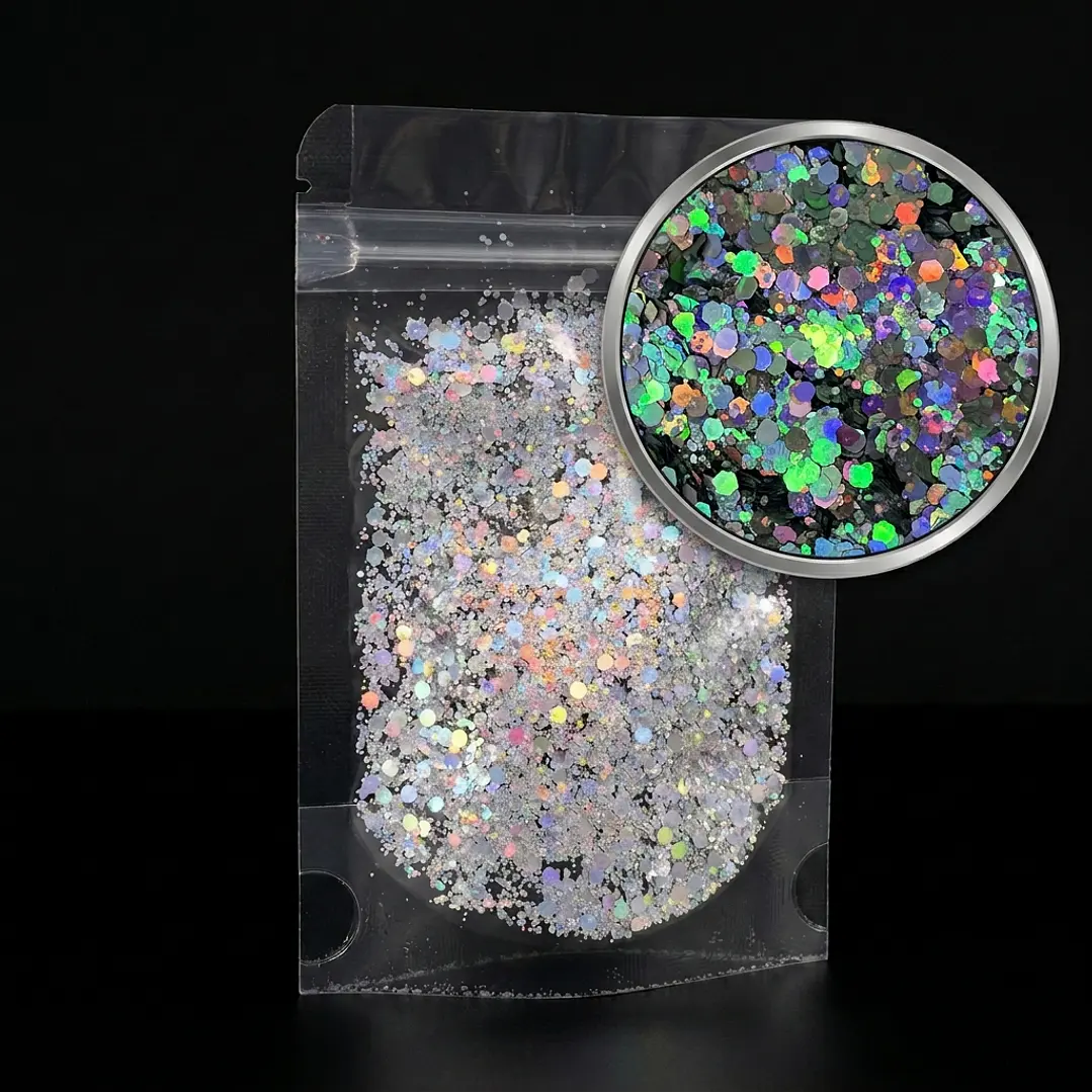Shunky glitter grueso SILVER FUN, 10g, holográfico. 1