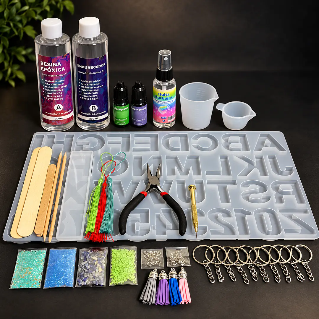 Kit inicial Resina epóxica 400ml llaveros y marcapáginas.  1