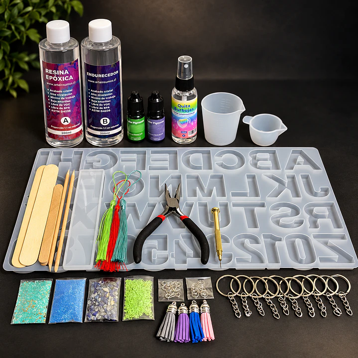 Kit inicial Resina epóxica 400ml llaveros y marcapáginas.  1