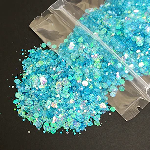 Shunky glitter iridiscente grueso, 15g, TURQUESA reflejos verde. 