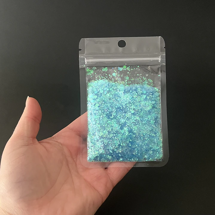 Shunky glitter iridiscente grueso, 15g, TURQUESA reflejos verde.  2