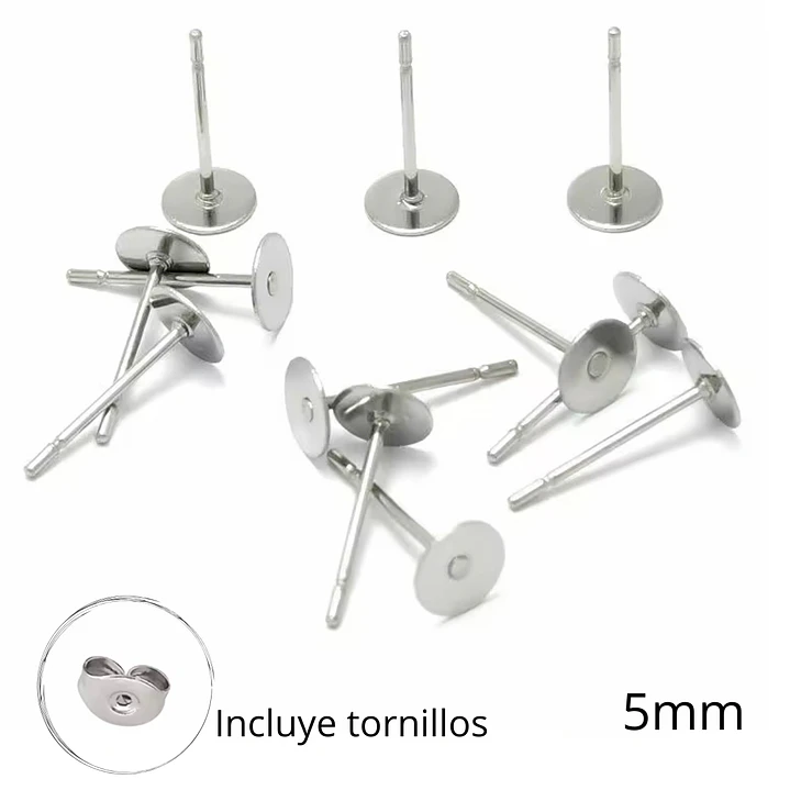 Bases para aros 5mm, acero inoxidable. 10 pares. incluye tornillos. 1