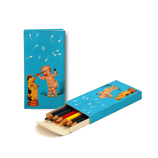 Caja de lápices“Piggy” - Paquete de 6 lápices de colores de 9cm.