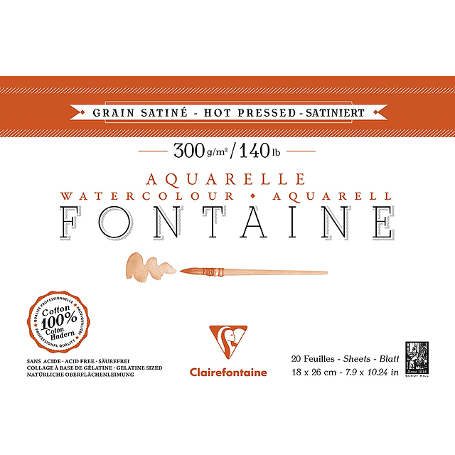 10 Láminas de papel acuarela - Grano Sátinado "Fontaine" con flecos