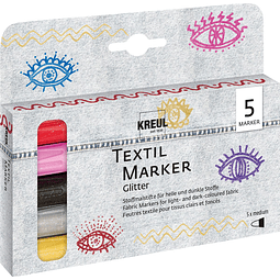 TEXTIL MARKER GLITTER 5 pcs.