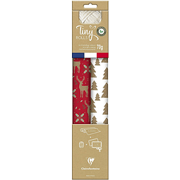 Tiny Rolls con 2 rollos de papel de regalo 5 x 0,35 m + 1 rollo de cinta de regalo + etiquetas de regalo, papel kraft, Rojo/blanco 