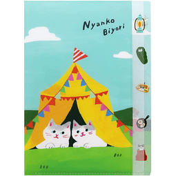 NYANKO BIYORI - Archivador transparente A4 con 5 bolsillos - Camping