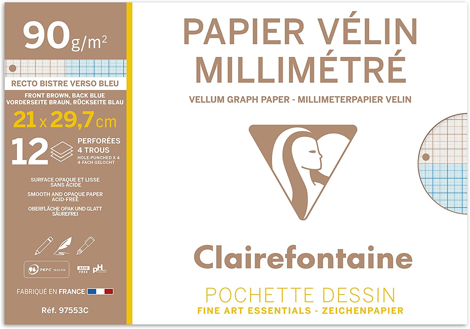 12 hojas de 21 x 29,7 cm papel milimetrado (con perforaciones)