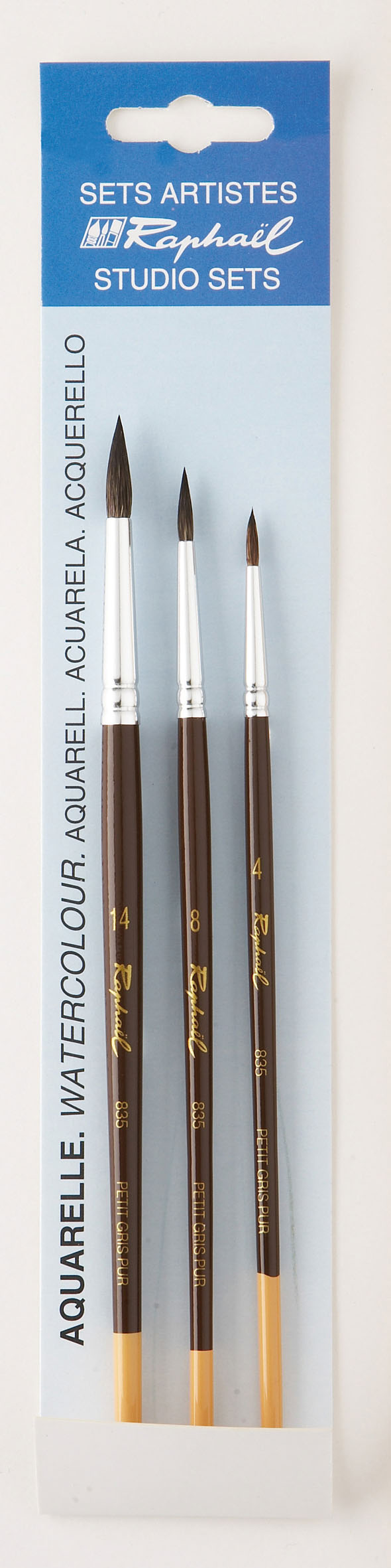 Pincel Raphael Acuarela Pequeño Gris 835 Set 3pcs 835 N ° 4,12,18 + 1