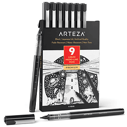 Bolígrafos Liquid Micro Line, tinta negra japonesa, puntas surtidas - Juego de 9