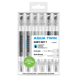 Twin marker Aqua Twin 1mm/2-6mm Wallet Basic-Set 1 6 pcs.
