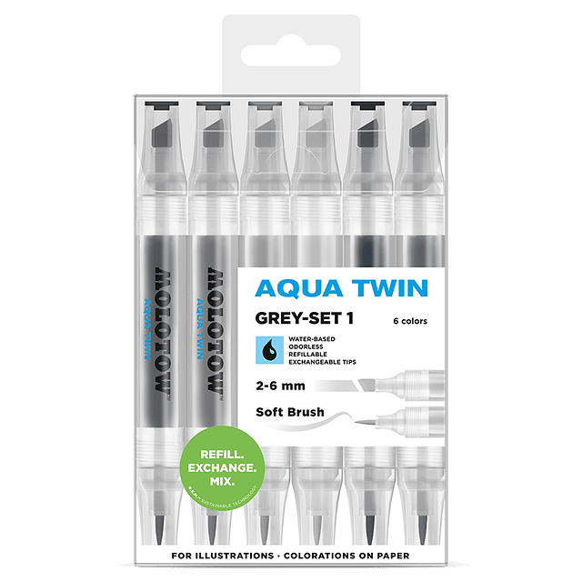 Twin marker Aqua Twin 1mm/2-6mm Wallet Basic-Set 1 6 pcs.