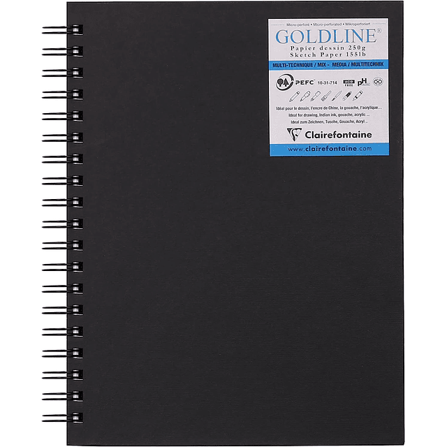 Clairefontaine Goldline Spiral Notebook, Mixedmedia 250g