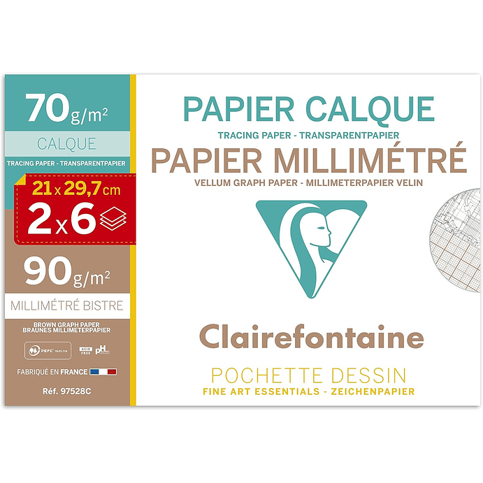 Papel milimetrado + Papel Calco (12 hojas total) - Tamaño A4  1