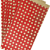 Bolsita de papel kraft, 15 x 31 + 6 cm, lunares sobre fondo rojo