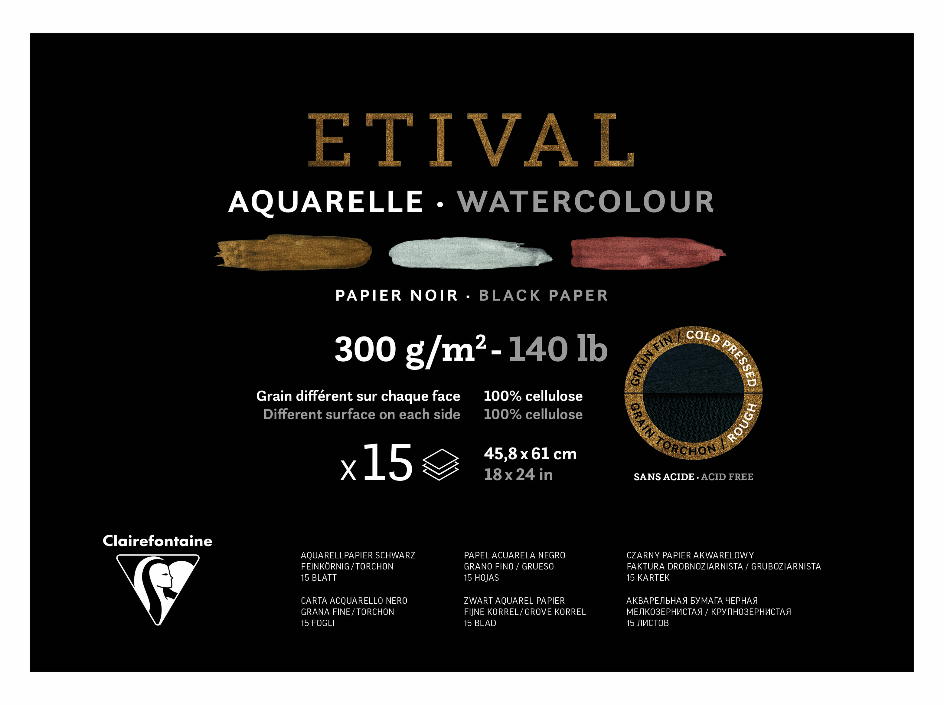 Bloc De Papel De Acuarela Clairefontaine – Grano Grueso, 24x30 Cm, 250 G/m², Ideal Para Técnicas Húmedas Y Secas