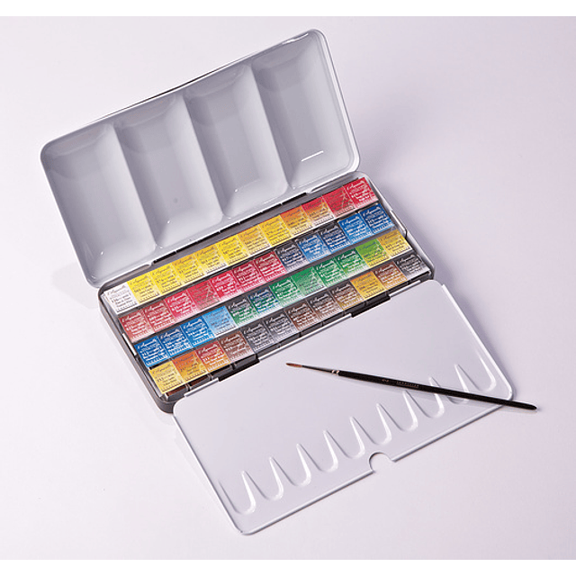 Set Acuarela - Caja de metal con 48 medias pastillas "L'Aquarelle" + pincel