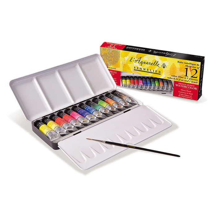 Set Acuarela - Caja de metal 12 tubos 10 ml + 1 pincel   2
