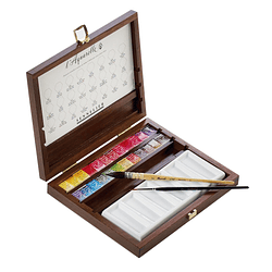 Set Acuerela - caja de lujo 24 medias pastillas, con 2 pinceles y una paleta de porcelana