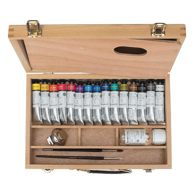 Sennelier Artists' Gouache caja de madera de 15 colores + accesorios
