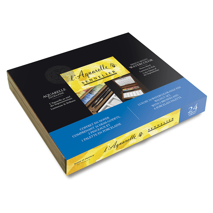 Set Acuerela - caja de lujo 24 medias pastillas, con 2 pinceles y una paleta de porcelana 3