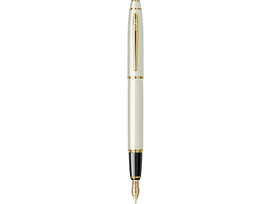 Pluma estilográfica Noble 35, color oro blanco, en estuche de lujo.