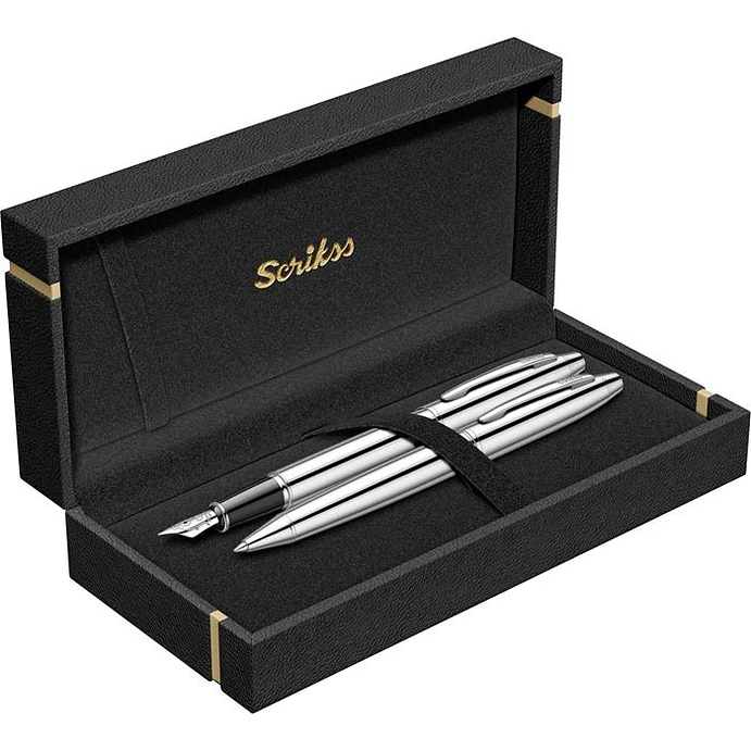 Juego de pluma estilográfica y bolígrafo Noble 35, plumín M, cromado. 6
