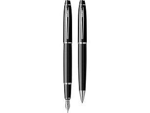 Juego de pluma estilográfica y bolígrafo Noble 35, plumín M, cromo negro.