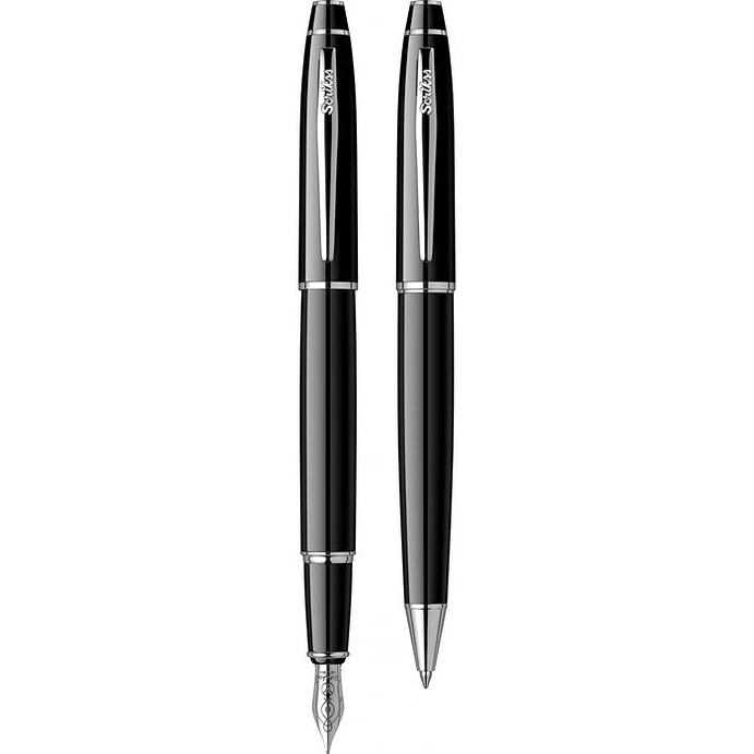 Juego de pluma estilográfica y bolígrafo Noble 35, plumín M, cromo negro. 1