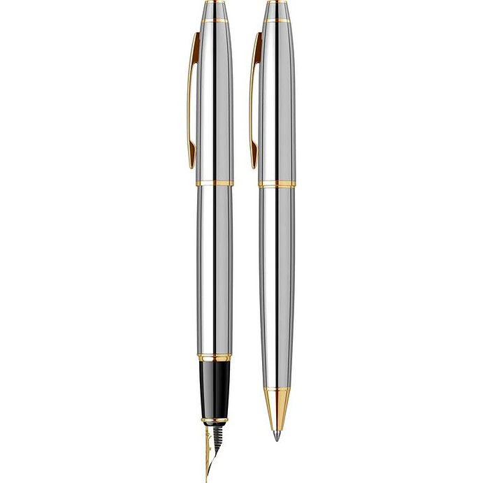 Juego de pluma estilográfica y bolígrafo Noble 35, plumín M, cromo dorado. 2
