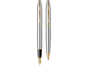 Juego de pluma estilográfica y bolígrafo Noble 35, plumín M, cromo dorado.