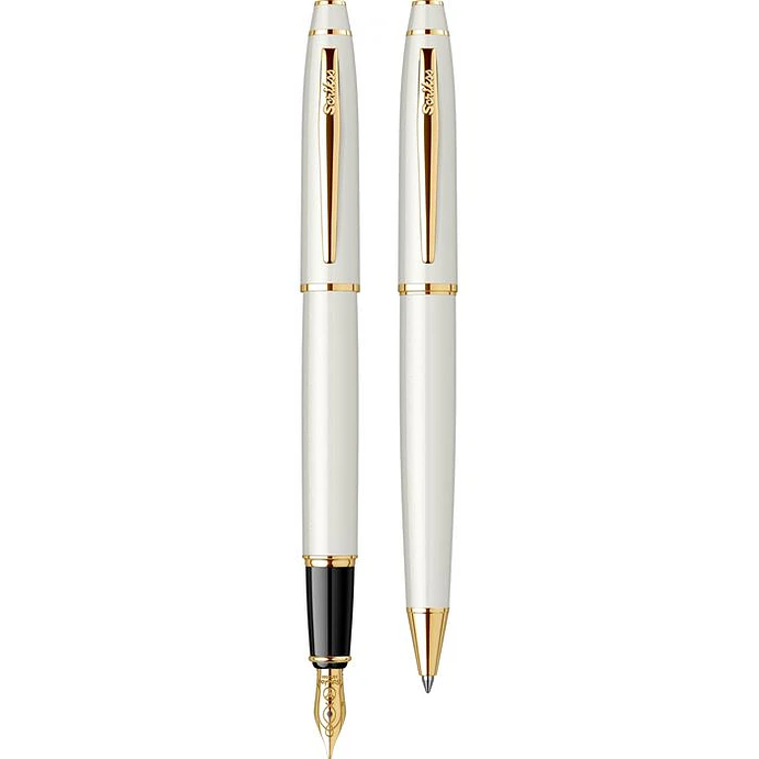 Juego de pluma estilográfica y bolígrafo Noble 35, plumín tamaño M, color oro blanco. 1