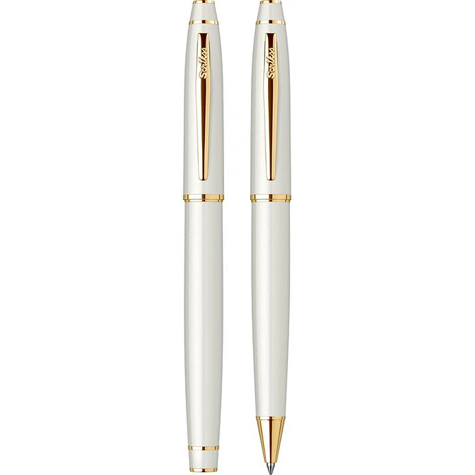 Juego de pluma estilográfica y bolígrafo Noble 35, plumín tamaño M, color oro blanco. 4