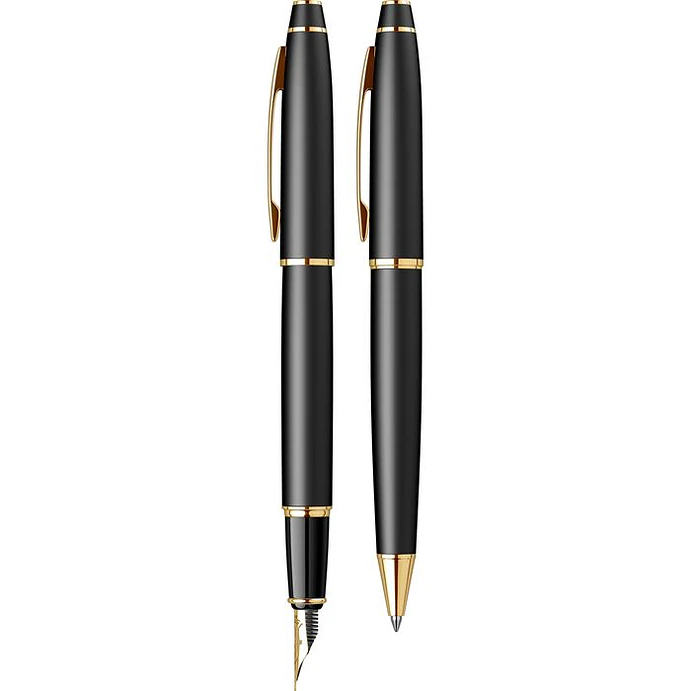 Juego de pluma estilográfica y bolígrafo Noble 35, plumín M, negro mate y dorado. 2