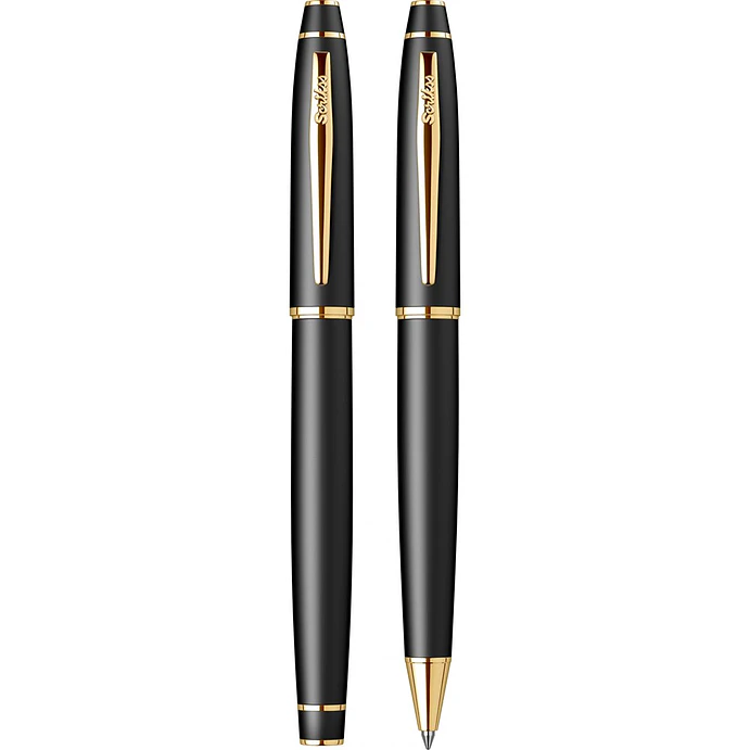 Juego de pluma estilográfica y bolígrafo Noble 35, plumín M, negro mate y dorado. 4