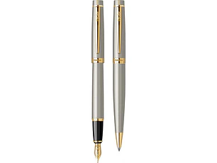 Juego de pluma estilográfica y bolígrafo Honour 38, plumín M, color oro satinado