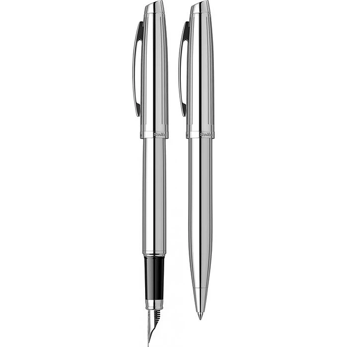 Juego de pluma estilográfica y bolígrafo Oscar 39, plumín M, cromado. 2